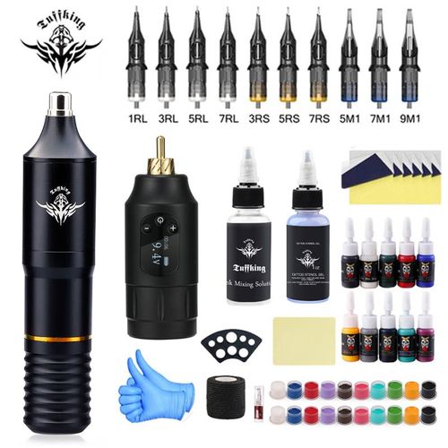 Kit complet de machine à tatouer avec alimentation de tatouage et pédale 10 aiguilles à cartouche pour débutants tatoueurs
