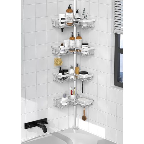 Etagere Douche - Etagere Telescopique Douche Sans Percage, Tablette D'Angle Réglable En Hauteur Avec 4 Paniers, Argent[RAC62400098]