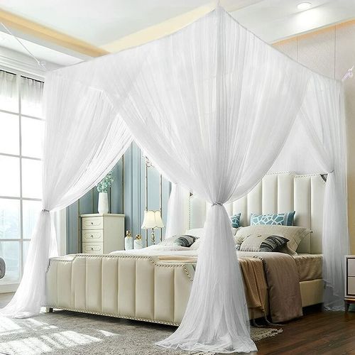 Moustiquaire Pour Lit Carré Forhome 210x190x240cm Grande Moustiquaire En Polyester Moustiquaire Quatre Portes Installation Rapide Et Facile Lits Simples Et Doubles - Blanc