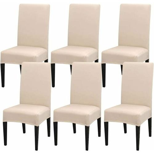 Lot De 6 Housses De Chaise De Salle À Manger, Housse De Salle À Manger Extensible En Spandex Doux Parsons, Housse De Siège De Chaise De Cuisine, Amovible Et Lavable (Beige, Lot De 6)