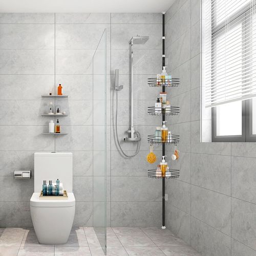 Étagère Douche Telescopique, Etagere Salle De Bain D'Angle Sans Perçage Pour Métal Avec 4 Paniers De Rangement Douche, Réglable En Hauteur 85-325Cm, Noir[RAC62402689]