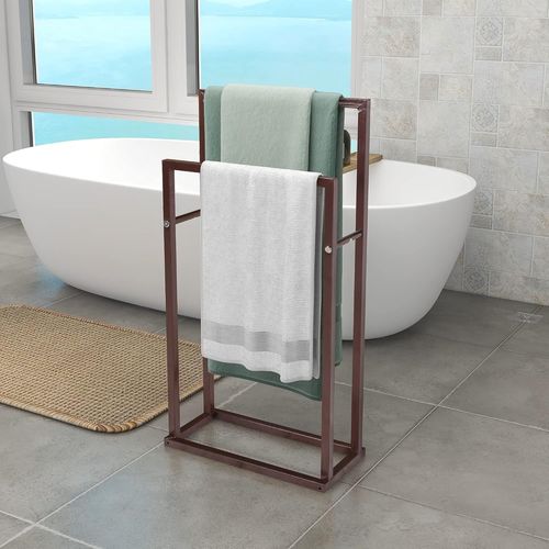 Porte-Serviettes Autonome À 2 Niveaux, Chromé, Revêtement Antirouille En Métal, Échelle Porte-Serviettes Pour Accessoires De Salle De Bain[RAC62403112]
