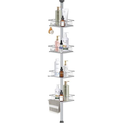 Étagère De Douche Télescopique Sans Perçage, Étagère Douche D'Angle Avec Métal 4 Paniers Pour Salle De Bain 73-302Cm, Argentée[RAC62400356]
