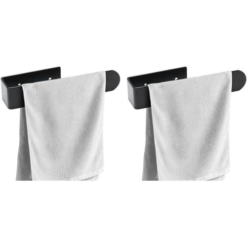 Porte Serviette Salle De Bain Noir, Porte-Serviettes Murale Adhesif Sans Perçage Ou Perçage Installation, Porte Torchon Autocollant Support Serviette Cuisine (20 Cm) (Lot De 2)[RAC62400367]