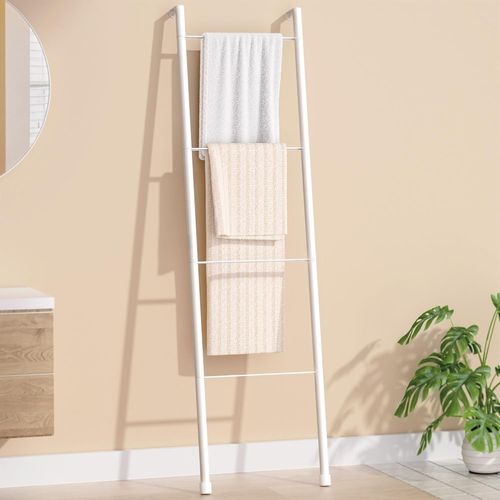 Porte-Serviettes Sur Pied En Métal Blanc - Échelle Porte-Serviettes Décorative Pour Salle De Bain, Salon, Cuisine, Support Pour Serviettes, Couvertures, Couettes (4 Niveaux, Blanc)[RAC62400764]