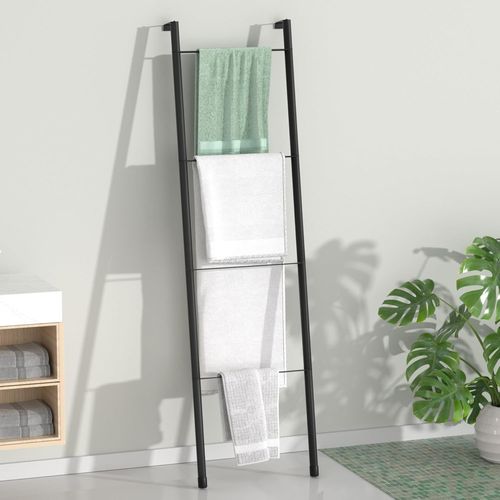Échelle De Couverture En Métal Noir Porte-Serviettes Mural Sur Pied Pour Salle De Bain, Salon, Cuisine, Support Pour Serviettes, Couvertures, Jetés, Quits (4 Niveaux, Noir)[RAC62400763]
