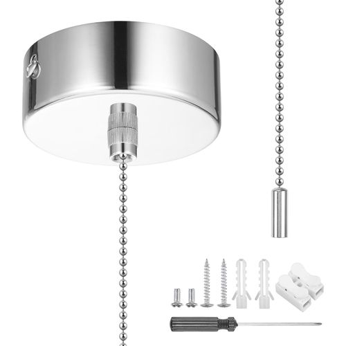 Interrupteur À Tirette Chromé Pour Salle De Bain Avec Jeu De Chaînes Et Outil De Montage Pour Accessoires De Salle De Bain - Cylindre Rond Argenté[RAC62401539]