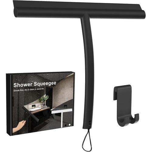 Raclette Douche, Silicone Raclette Vitre Portable, Nettoyage Efficace¿Avec Cordon De Suspension, Pour Raclette De Fenêtre, Salle De Bain, Miroir, Nettoyage De Verre, Carrelage-Noir[RAC62401380]