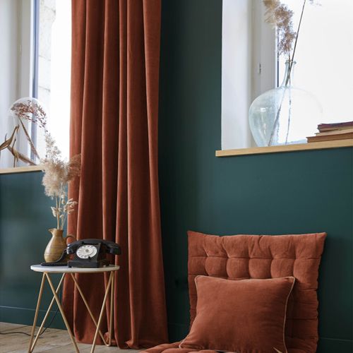 Rideau Ajustable 140x270 Cm Velours De Coton Terracotta