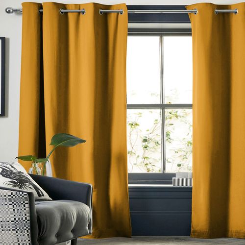 Rideau Occultant 140x280 Cm Doublure Polaire Polyester Moutarde