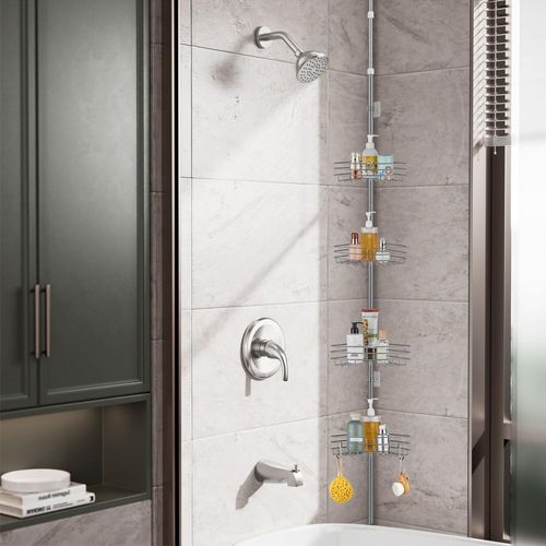 Étagère De Douche Telescopique Avec 4 Paniers, Etagere Salle De Bain 85-325 Cm, Étagère Douche D'Angle Sans Percage Pour Salle De Bain Et Wc, Réglable En Hauteur, Métal - Gris[RAC62404122]