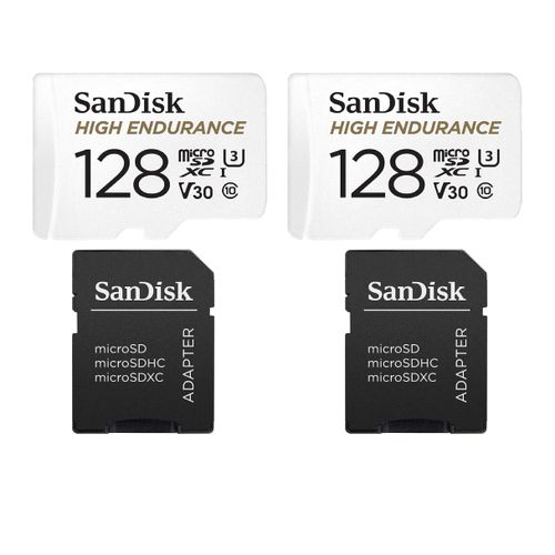 Lot de 2PCS SanDisk High Endurance Carte mémoire flash (adaptateur microSDXC vers SD inclus(e)) - 128 Go Class V30 / UHS-I U3 / Class10 microSDXC UHS-I 100Mo/s en lecture et 40Mo/s en écriture