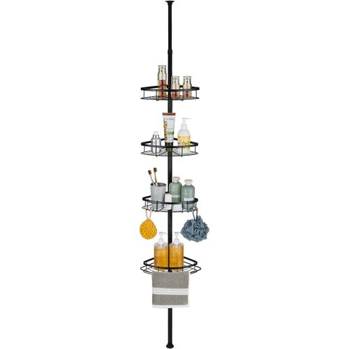 Étagère De Douche Telescopique Réglable En Hauteur 73-265Cm, Sans Percage Acier Inoxydable Avec 4 Paniers, Pour Salle De Bain, Noir[RAC62401464]