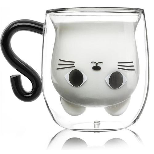 Tasse Chat Mug, Tasse A Cafe Verre Double Paroi, Cadeau De Noël Original Pour Femme Fille Epouse Maman Maitresse Nounou Marraine Amie Enfant Garçon Fille, Valentin Fête Des Mères Anniversaire