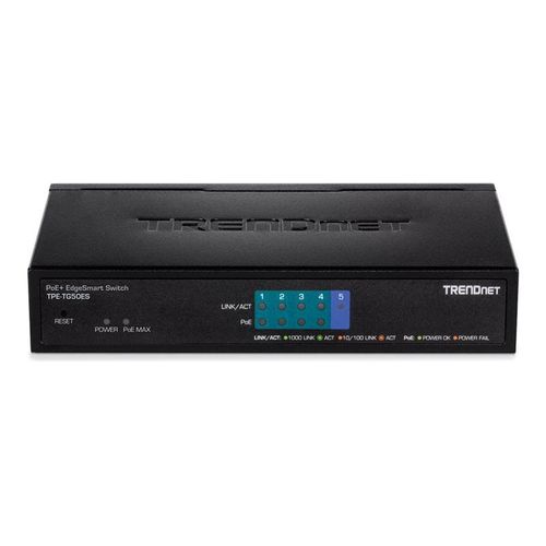 TRENDnet TPE TG50ES - Commutateur - intelligent - 5 x 10/100/1000 (PoE+) - de bureau - PoE+ (30 W) - Conformité TAA