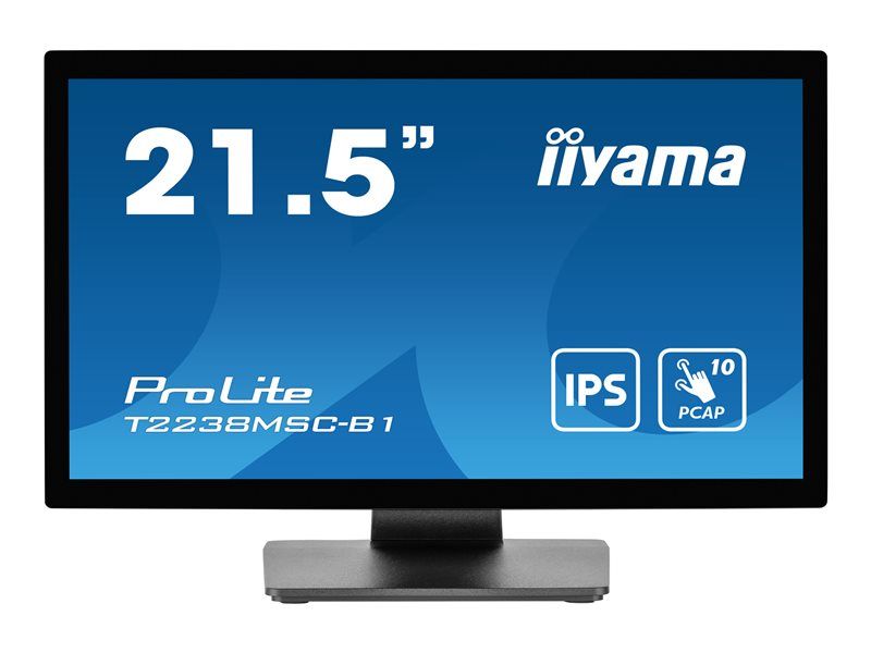 iiyama ProLite T2238MSC-B1 - Écran LED - 21.5" - écran tactile - 1920 x 1080 Full HD (1080p) - IPS - 600 cd/m² - 1000:1 - 5 ms - HDMI, DisplayPort - haut-parleurs - noir mat