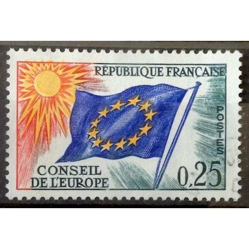 Conseil Europe Drapeau 0,25 Bleu, Jaune, Vert Et Rouge (Très Joli Service N° 29) Obl - France Année 1963 - Brn83 - N32250