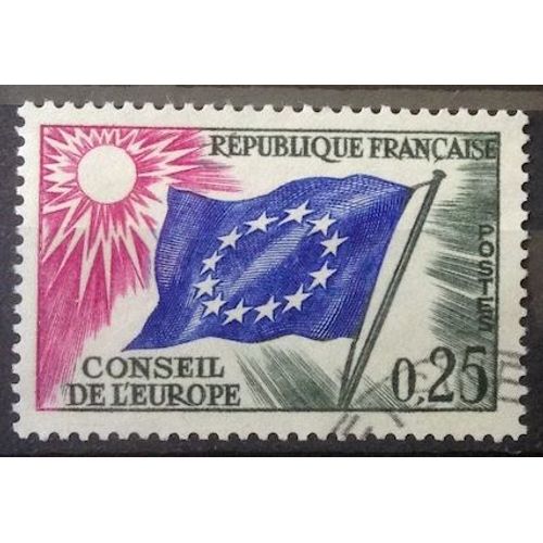 Conseil Europe Drapeau 0,25 Vert Foncé, Bleu Et Rose (Très Joli Service N° 28) Obl - France Année 1963 - Brn83 - N32199