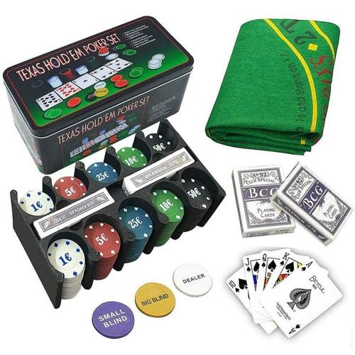 Set De Poker Professionnel - 200 Jetons - 2 Jeux De Cartes - 1 Tapis De Jeu