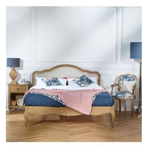 Robin Des Bois - Henry - Lit Deux Personnes Style Romantique En Chêne Et Lin Premium 140x190 - Marron