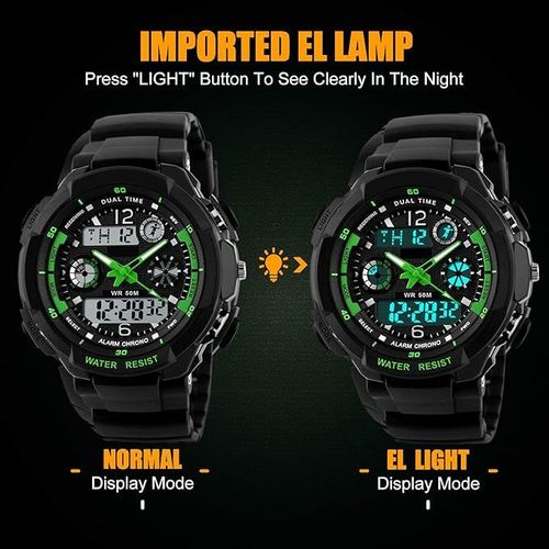 Montre Enfant Garçon Adolescent Digitale Outdoor Sport Multifonction Étanche Led Lumière Alarme Calendrier Date Avec Bande De Silicone,Vert