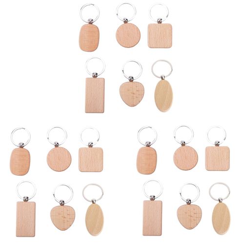 150Pcs DIy Blank Porte-Cles En Bois Rectangulaire Coeur Ronde Ellipse Sculpture En Bois Porte-Cles Porte-Cles de la Chaine