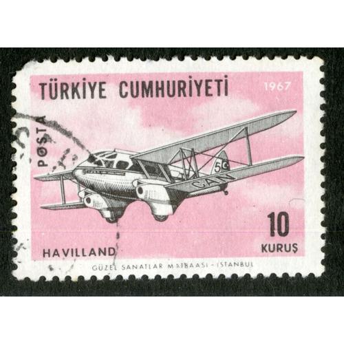 Timbre Oblitéré Turkiye Cumhuriyeti, Havilland, Posta, 10 Kurus