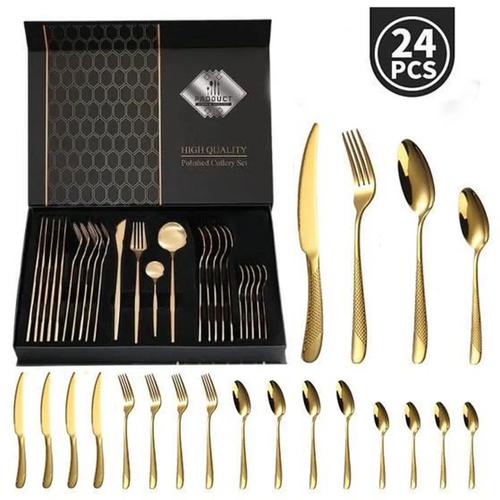 Ensemble De Couverts De Table,24 Pièces En Inox Pour 6 Personnes Comprend Des Couteaux/Fourchettes/Cuillères,Avec Coffret Cadeau