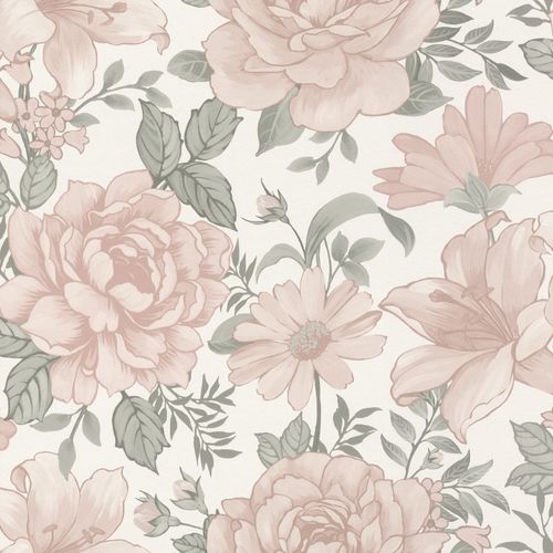 Papier peint vinyle intissé enfant bambino fleurs rose Rasch L.10m x l.53 cm
