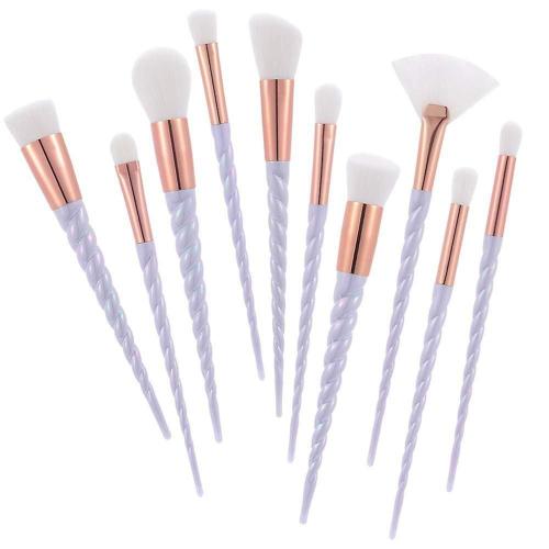 Ensemble De Pinceaux De Maquillage, Motif Licorne, Lot De 10 Pour Fond De Teint Et Sourcils 