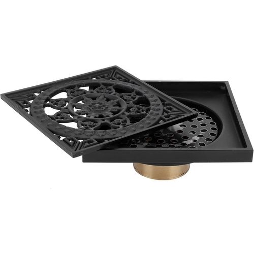 Siphon De Sol Exterieur, 10 * 10 Cm Tout Cuivre Drain De Sol De Salle De Bain Noir Drain De Sol Invisibles Anti-Odeur Modèle Vintage Couvercle De Drain De Sol Pour Douche Cuisine H[RAC62409049]