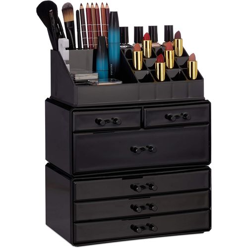10024643_46 Organiseur De Cosmétiques 6 Tiroirs 22 Casiers Rangement Make-Up Tour À Maquillage Acrylique Noir, Taille Unique[Rac62411393] 