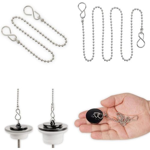Chaîne Pour Bouchon, Lot De 2, 1 X 35 Cm Et 1 X 65 Cm De Longueur Totale - Pour Les Baignoires, Perles De Connexion De Ø 3.5 Mm Avec Crochet En S, En Acier Inoxydable Ss304, Chaîne[RAC62408814]