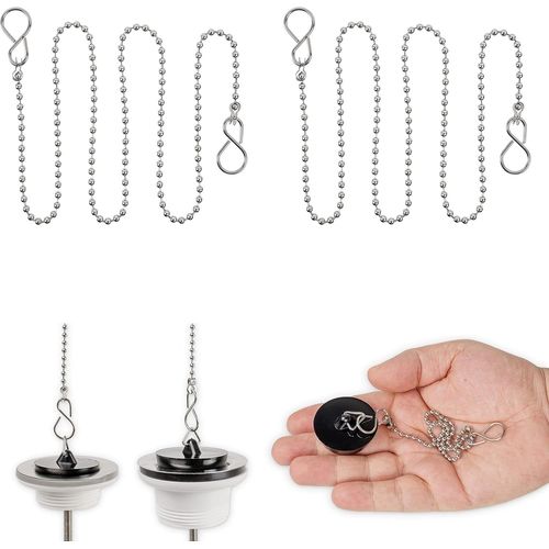 Chaîne Pour Bouchon, Lot De 2, 1 X 65 Cm De Longueur Totale - Pour Les Baignoires, Perles De Connexion De Ø 3.5 Mm Avec Crochet En S, En Acier Inoxydable Ss304, Chaînes Remplacemen[RAC62408816]