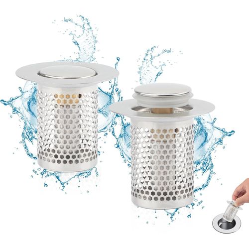 Lot De 2 Filtres D'Évier Amovibles Avec Ajustement De Compression Et Noyau En Laiton Élastique En Acier Inoxydable Pour Évier, Cuisine, Canalisation, Salle De Bain[RAC62411763]
