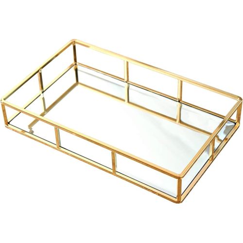 Plateau Miroir, Plateau Rectangulaire Plateau Miroir Decoratif Plateau Doré Plateau Metal Plateau Vintage Plat Service Bijoux Plateau Idéal Pour Décoration De Salle De Bain, Chambr[RAC62408654]
