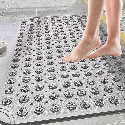 60 * 90 Cm/23.62 * 35.43 In Avec Fonction De Massage Tapis Antidérapant Gris Pour Salle De Bains, Tapis De Douche Lavable En Machine Pour Enfants, Tapis De Bain Antidérapant À Vent[Rac62412004]