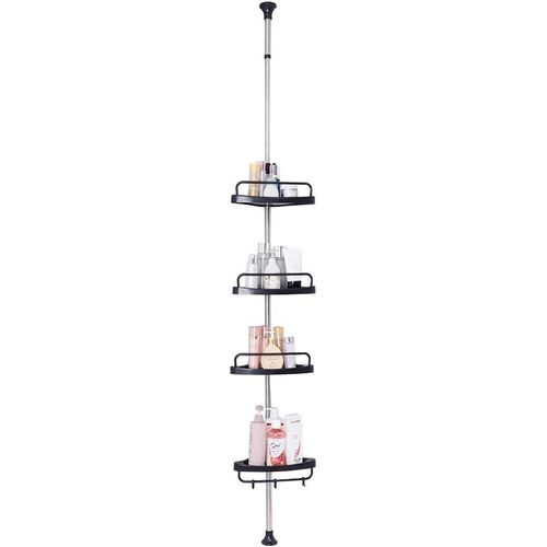 Étagère De Douche Télescopique Etagère D'Angle De Salle De Bain Serviteurs De Douche Avec 4 Plateaux Et 3 Crochets, Sans Perçage, Hauteur Réglable 185-240 Cm Ou 255-310 Cm, Noire[RAC62411076]