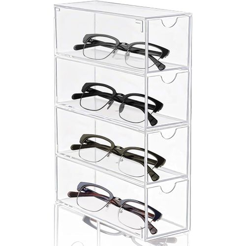 Boîte De Rangement Pour Lunettes, Boite De Stockage À Lunettes, Boîte À Lunettes Avec 4 Tiroirs Organisateur De Lunettes De Soleil Support Lunette Pour Lunettes Cosmétiques Transpa[RAC62412259]
