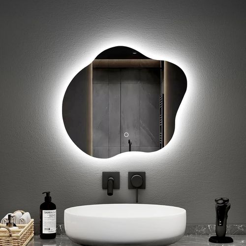 Miroir De Salle De Bain Rétroéclairé À Led, 45 X 50 Cm, Miroir Mural Asymétrique Avec Tactile, Anti-Buée, Intensité Variable Et 3 Couleurs, Miroir Mural Éclairé Sans Cadre Pour Cha[RAC62408990]