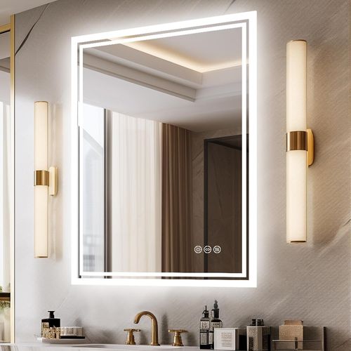 Miroir Salle De Bain Led Mural: 70X50Cm Miroir Lumineux Avec Prise 3 Températures De Couleur Anti Buée Interrupteur Mural Miroir Connecté Gradable Mémoire Ip65[RAC62409648]