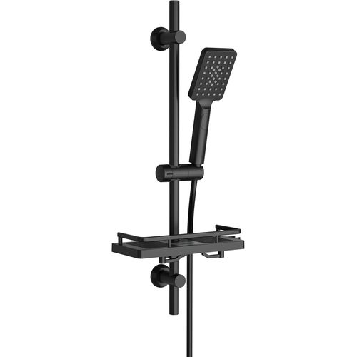 Ensemble Colonne De Douche En Acier Inoxydable Avec Étagère De Douche, Barre De Douche De 70 Cm Et Support De Pommeau De Douche Et Tuyau Pour Salle De Bain, Rectangulaire Noir Mat[RAC62410957]