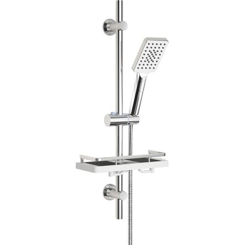 Colonne De Douche Avec Étagère Douche, Barre De Douche Inox 70 Cm Ensemble De Douche Avec Douchette À Main 3 Jets Et Tuyau Pour Salle De Bain, Rectangulaire, Chromée[RAC62410960]