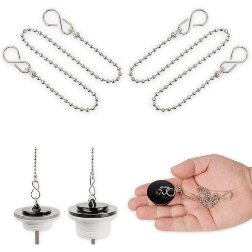 Chaîne Pour Bouchon, Lot De 2, 1 X 35 Cm De Longueur Totale - Pour Les Baignoires, Perles De Connexion De Ø 3.5 Mm Avec Crochet En S, En Acier Inoxydable Ss304, Chaînes Remplacemen[RAC62408815]