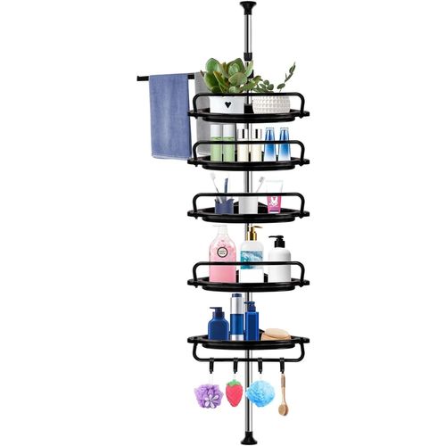 Etagere Douche Telescopique,Étagères De Salle De Bains,Réglable En Hauteur Sans Perçage, En Acier Inoxydable,Avec 5 Paniers,Reglable Hauteur 60-308Cm,Convient Pour Baignoire Et Cui[RAC62407919]