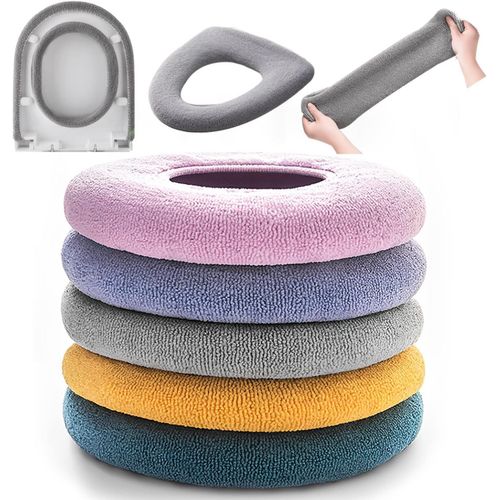 Lot De 5 Housses De Siège De Toilette Plus Épaisses Pour Salle De Bain - Tissu En Fibre Extensible Et Lavable - Installation Facile - Housse De Siège De Toilette Confortable[RAC62408567]