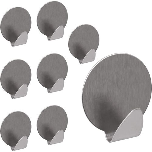 Crochets Auto-Adhésifs En Acier Inoxydable, Lot De 8 Pièces Crochets Muraux- Installation Rapide Et Fixation Solide- Sans Perçage - Idéal Pour La Décoration S. De Bain, Cuisine, [RAC62407153]