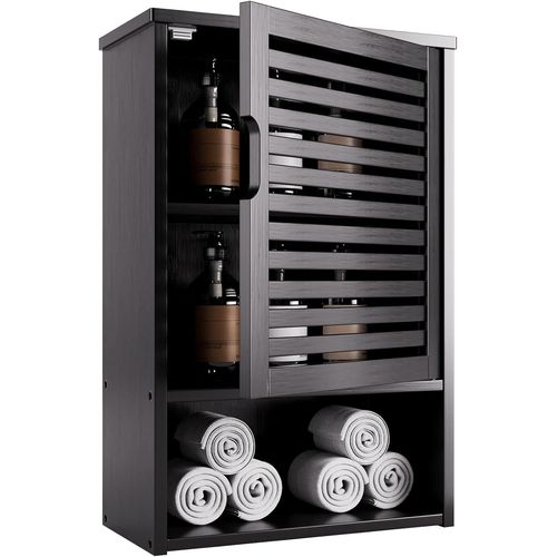 Armoire À Pharmacie En Bambou, Armoire Murale De Salle De Bain Avec Porte Simple Et Étagère Ouverte, Organisateur De Rangement Pour Économiseur D`Espace Au-Dessus De La Toilette, N[Rac62407380]