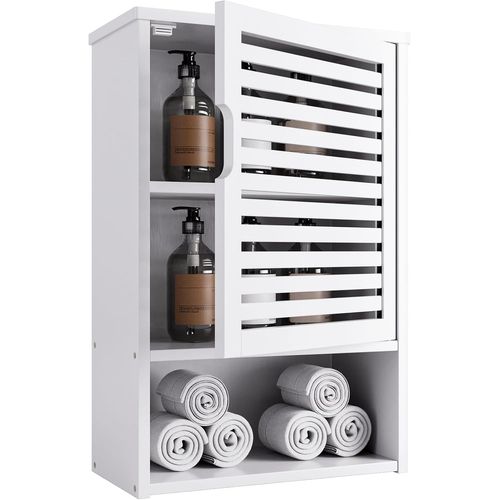 Armoire Murale De Salle De Bain Avec Porte, Armoire À Pharmacie En Bambou Peu Encombrante Au-Dessus Des Toilettes, Organisateur De Rangement De Cuisine Suspendu, Étagère Réglable, [Rac62407378]