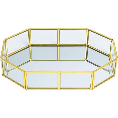 Plateau Miroir Boîte À Bijoux, 21Cm Decoratif Plat À Bijoux En Verre En Métal Doré Vintage Plateau De Rangement Pour Salle De Bain, Maquillage, Chambre, Coiffeuse[RAC62407403]